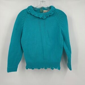 Vintage Women 60s MCM Turquoise Scalloped Knit Sweater Sz M Feminine Rockabillly